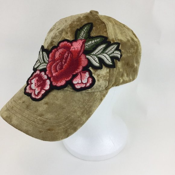 Designer velvet embroidery floral print cap hat - Picture 1 of 6